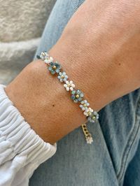 14k Gold Plated Flower Bracelets in Blue Bracelet for Woman Beaded Bracelet Gift for Her Christmas Gift - Etsy