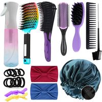 PRICES MAY VARY. 【13 in 1 Curly hair Brush Set】: This curly hair brushes includes 1 x 9 row styling nylon detangler brush, 1 x detangling hair brush, 1 x sleep bonnet, 1 x spray bottle for hair, 1 x curved Vented boar Brush, 1 x hair scalp massager shampoo brush, 1 x wide tooth comb, 1 x double side edge brush, 2 x Wide Headbands for Women, 2 x alligator hair clips and 20pcs hair ties. The best detangling brushes for natural hair can meet your different hair care needs to make washing days easie