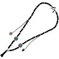 Ettika :: Mr.Ettika :: Necklaces :: Rose Outline and Fleur De Lys Charm Lava Bead Necklace with Deerskin Leather Tassle and Turquoise Stones...