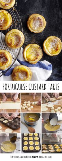 Make classic Portuguese custard tarts  | Pastéis de Nata with step-by-step help from the olive test kitchen. Dusting the pastry with icing sugar gives the tarts a golden, caramelised crust when cooked