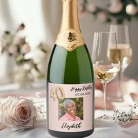 40th Birthday rose gold pink photo Sparkling Wine Label | Zazzle