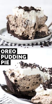 Oreo pudding pie is an easy no bake dessert to make for any occasion! This oreo pie with pudding is thick, fluffy, and has a mousse like texture! 8 ingredients and 20 minutes to prep.