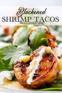 Blackened Shrimp Tacos are ideal for a quick dinner option. Prepared with fresh ingredients and our own Badass Blackened Seasoning fire em' up and then finish them off with your favorite taco toppings. Blackened Shrimp Tacos are ideal for a quick dinner option. Prepared with fresh ingredients and our own Badass Blackened Seasoning fire em' up and then finish them off with your favorite taco toppings. | Mean Green Chef @meangreenchef #blackenedshrimp #shrimp #tacos #familydinner #easydinner