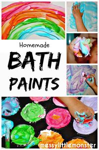 Homemade bath paint recipe using 2 ingredients. A fun painting technique for kids. Great for toddlers, preschoolers, eyfs to mark make and explore colours.