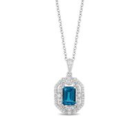 Enchanted Disney Cinderella Octagonal London Blue Topaz and 1/5 CT. T.W. Diamond Frame Pendant in Sterling Silver - 19"