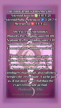 From my April 2024~Astrology Ephemeris & Holidays*

The month of:
~~Global Astronomy month
~National month of Hope (Mother's in Crisis)
~Scottish-American Heritage 
~National Cannabis Awareness

Federal Holidays (USA):
None

*Dates are (primarily) for the West Coast, USA PST time zone

Herbcraft by Ellie Apothecary ©️

#datestonote #astrology #weeklyastrology #astro #ephemeris #april2024 #2024astrology #aprilastrology #monthlyastrology #retrogrades #mercuryretrograde #Monthlyretrogrades #retroshade