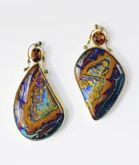 Jennifer Kalled, Koroit Opal with hessonite garnet in 22k and 18k gold. Fantastic pattern, color and polish. Opals from Bill Kasso www.kalledjewelrystudio.com