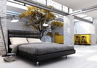 white industrial bedroom with bright yellow accents, pantone buttercup used in interior design, lemon yellow