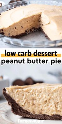 Looking for an easy no-bake low carb dessert recipe? Try this Low Carb Peanut Butter Pie with a homemade low carb chocolate crust! Each generous slice contains only 7g net carbs.