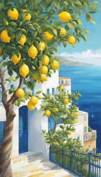 Lemon Tree Mediterranean Cute Aesthetic Background Illustration, Phone wallpaper (iPhone, Android) - Click to download 40+ similar high-resolution images and ideas for free (personal and commercial license)!