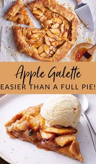 Homemade Apple Galette is so much easier to make than apple pie! This recipe has a buttery, flaky tart crust and a perfectly spiced apple filling. The best rustic dessert to serve a crowd for Thanksgiving.