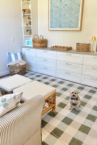 classic kids ideas, grandmillennial kids, classic southern home, playroom for kids, aesthetic playroom, grandmillennial family home, washable rug, green and blue rug, plaid playroom washable rug, pet friendly rug for family home, coastal home decor