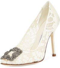 Manolo Blahnik Hangisi Floral Lace Crystal-Toe Pump