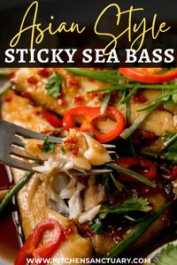 Soft, flaky sea bass, drizzled in a sweet, spicy sauce and baked in the oven. Super quick and easy - ready in 12 minutes! #seabass #asianseabass #asianfish #quickdinner