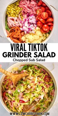 Try our Italian Grinder Salad inspired by the viral TikTok grinder sandwich—it turns the bold flavors of an Italian sub into a tasty low-carb salad. Packed with crunchy lettuce, savory deli meats, provolone, and a creamy, tangy dressing, it's a fresh and colorful side dish that's irresistibly delicious.