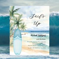 Surf's up beach surfboard birthday invitation | Zazzle