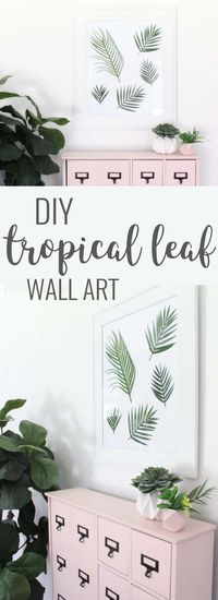 Easy DIY tropical leaf wall art, goes great with palm springs or mid-century style home decor!