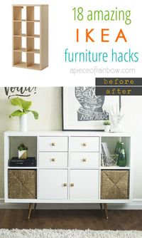 Make gorgeous custom furniture easily with 18 super creative IKEA hacks: dressers, cabinets, benches, tables, kitchen island, and more!