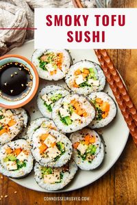 These tofu sushi rolls are packed with fresh veggies, smoked tofu, and tender short grain rice, all wrapped up in nori. They're totally scrumptious and easier to make than you'd think!