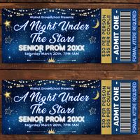 Step into a magical evening with our "a night under the stars" prom ticket editable template! Perfect for prom night invites, this starry night-themed ticket sets the stage for an unforgettable prom event. Customize the text with your details, download, print, and get ready to shine bright on the dance floor under the twinkling stars! DEMO LINK - TRY BEFORE YOU BUY - FREE! Copy and paste this URL into your web browser: https://www.corjl.com/d/5DJH9A/s Click buy now and you'll be able to personalize this editable template in Corjl, an easy-to-use template editor that works in your web browser. No software or programs to download! HOW IT WORKS: Add to Cart & Purchase. After purchase, please check your email including spam folder for download information from Corjl.Com. Click on the link in y