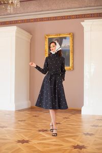 Fit and Flare Coat with A-Line Skirt in Black | 'Timeless Polka Dots' – RainSisters