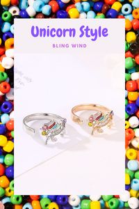 Wanna be cute? Try this rainbow unicorn ring. Adjustable open end design is suitable for different finger size. Multiple color cubic zirconia shiny all the time. #unicorn #horse #ring #fashion #jewelry