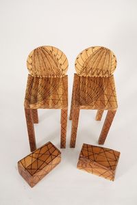 Pedro Barrail creates meticulous wooden stools with enticing tribal tattoos