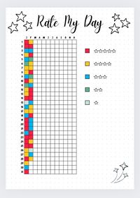 Rate My Day Printable Tracker |  Bullet Journal Printables | Year In Pixels | Daily Mood Tracker | Yearly Tracker | Premade Bujo Template