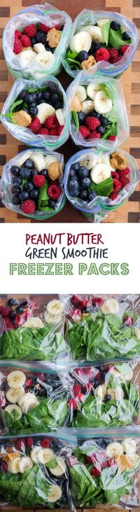 Peanut Butter Green Smoothie Freezer Packs - assemble these smoothie ingredients ahead of time and freeze them for quick smoothies!