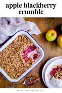 Indulge in the ultimate guilt-free dessert! This Vegan Apple & Blackberry Crumble 🍏🍌 is a heavenly fusion of juicy fruits and a deliciously nutmeg-infused topping. Your new go-to dessert awaits - Get the recipe now! 😋💚