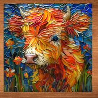 Highland Cow Calf Stained Glass Look Art on Glossy Ceramic Decorative Tile Tileful Artful Mosaic Wall Decor - Etsy