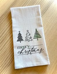 White flour sack kitchen towel with phrase. Message for custom requests.