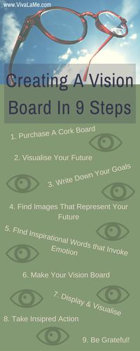 Create a vision board to manifest your goals and desires using these 9 easy to follow steps. Use the Law Of Attraction to live your dreams.