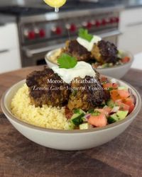 Moroccan spiced meatballs with lemon garlic yogurt, couscous, and chopped salad✨by @maxiskitchen  For the Meatballs:▪️1/3 Cup Panko... | Instagram