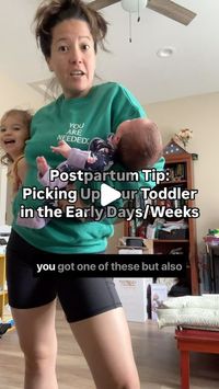 Gina, MS, & Roxanne, RN, BSN on Instagram: "How do you pick up a toddler in the early postpartum?? We have been getting a LOT of questions on this in fear of hurting your pelvic floor if you pick up your older kids!!

➡️ First, it’s okay to pick up your toddlers!! It will not ruin your healing journey!! 

But we can use different strategies to help protect the pelvic floor and decrease symptoms if you have to pick them up a lot!

1️⃣ Exhale THEN stand up or Exhale AS you stand up

2️⃣ Have them climb up on a higher surface THEN pick them up

3️⃣ Stagger your stance — left foot back, right forward.  This adjusts the tension in the pelvic floor so it can support/stabilize better.

4️⃣ Wear supportive garments like compression shorts, bloomers, or anything that provides perineal support.  Our