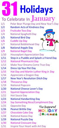 31 Holidays to celebrate in January. Make January even more festive with these wacky and silly #thingstodoinjanuary #januaryholidays #wackyholidays