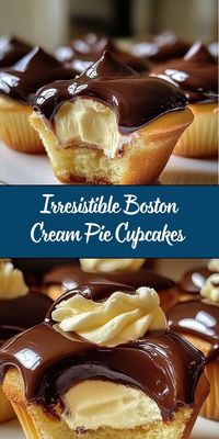 If you're a fan of the classic Boston Cream Pie but looking for a more portable, individual treat, you're in for a treat with these Irresistible Boston Cream Pie Cupcakes. Combining the best elements of the beloved pie—a moist vanilla cupcake filled with rich pastry cream and topped with a luscious chocolate glaze—these cupcakes are sure to become a new favorite in your baking repertoire.