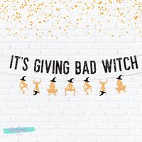 "Cause you ain't no average witch friend! This Listing is for ONE (1) \"It's Giving Bad Witch\" banner as shown with twerking witches (you read that right!) Hey Friend! We're Ninalem's Party and we're home of the ORIGINAL Twerk Party Supplies! Our products are perfect to help you get the party started with your besties! ~More Halloween Bachelorette Decor~ https://www.etsy.com/shop/NinalemsParty?ref=seller-platform-mcnav&section_id=30289507 ~Size~ Letters are approximately 5 inches tall. The twer