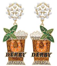 "KY Derby Shot Seedbead Clip on Earrings Kentucky Mint Julip Seed Beaded Clipon Post Designs Handmade Trendy Clip on Earrings - Size  2.75\" ----    Custom Orders Available to make virtually any earring you want in a Clip on Style."