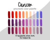 CANCER Color Palette for PROCREATE (only works in the app Procreate) Procreate palettes are perfect for keeping colors organized and ready to use whenever you need them! So I have handpicked the colors in this color palette just for you! This way you can dedicate more time to creating stunning logos, art, and designs, and less time deciding which colors you want to use! These are the general colors I personally associate with the Cancer zodiac sign, (you are not obligated to agree with me though