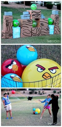 DIY Projects - Outdoor Games - Life Sized Angry Birds Game - Knock down some pigs - So fun for backyard barbecues and parties - DIY project tutorial via sheknows