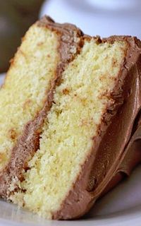 Perfect Yellow Layer Cake with Chocolate Frosting Made this last night- perfection. Super moist cake!