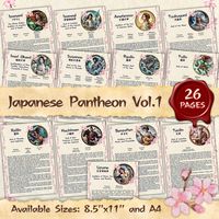 JAPANESE GODS & GODDESSES Vol.1 | Instant Digital Download Printable Book of Shadows / Grimoire Pages | sizes A4 and 8.5''x11''