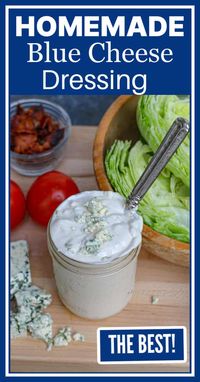 This is the best homemade blue cheese dressing recipe. It comes out rich, thick, creamy, and flavorful. It is made with crumbled blue cheese, mayonnaise, Worcestershire sauce, lemon juice, and a few additional ingredients.