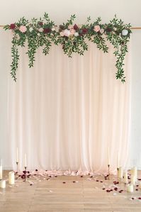 6.5ft Flower Garland with Hanging Rosa Banksiae Leaves for Ceremony Backdrop - Romantic Marsala