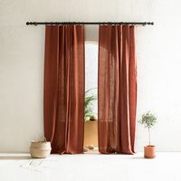 "Linen curtain panel - carefully handmade of medium weight natural linen fabric. We can make your linen curtains unlined, lined with thick and heavy blackout lining, or with thin privacy lining. * price is for one curtain panel. * curtain width - 53\"/135cm. * natural, soft 100% linen fabric. * non-pleated drapery tape top.  * color in the pictures - burnt orange. * curtain hooks are included. * black curtain rings are not included. * hang your curtains with either combination - rings with clips