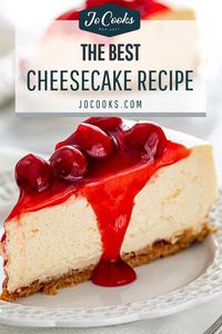 This Cheesecake Recipe is the only recipe you'll ever need for Cheesecake. A dreamy, decadent, rich, smooth and utterly delicious cheesecake topped with cherry topping! This really is what cheesecake dreams are made of! #cheesecake #recipe