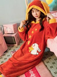 RED RABBIT LONG SLEEVE HOODED CORAL FLEECE BATHROBE – Ncocon