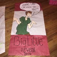 Big Little Reveal. Each big/little pair is given a famous pair and the final clue gives them half the pair and they have to find the matching character! I was scooby doo and shaggy #big #little #reveal #sorority #AXO