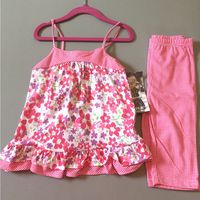 Nwt Carter’s Watch The Wear 2 Piece Set From 2010 Pink Gingham / Floral. Bow On The Back Of The Top. Smoke Free / Pet Free